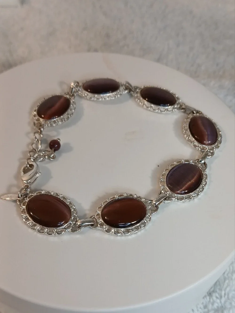 Vintage Avon Silver-Tone Bracelet with Purple Oval Cabochon Stones